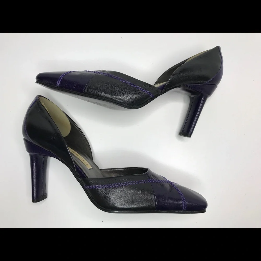 ANN MARINO Leather Purple Black Quilted Heel 6M